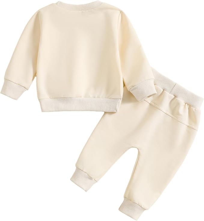 Toddler Boy Fall Outfit 2-piece Baby Boy Solid Color Cotton Clothes Infant Long - Image 5