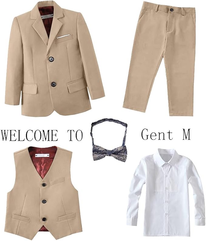 Boys Suits 5 Pieces Slim Fit Blazer Pants Black Blue Outfit Suit - Image 2
