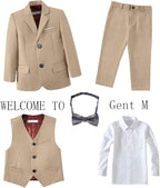 Boys Suits 5 Pieces Slim Fit Blazer Pants Black Blue Outfit Suit - Image 2