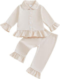 fhutpw Toddler Kids Baby Girl Pajamas Set Solid Color Ruffle Long Sleeve Button by fhutpw