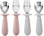 PandaEar 4 Set Baby Toddler Silicone Stainless Steel Utensils Silverware Spoon by PandaEar