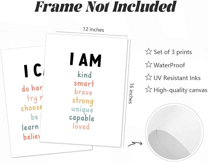 Kids Affirmation Wall Art Positive Canvas Wall Decor Inspirational Quotes Wall - Image 2
