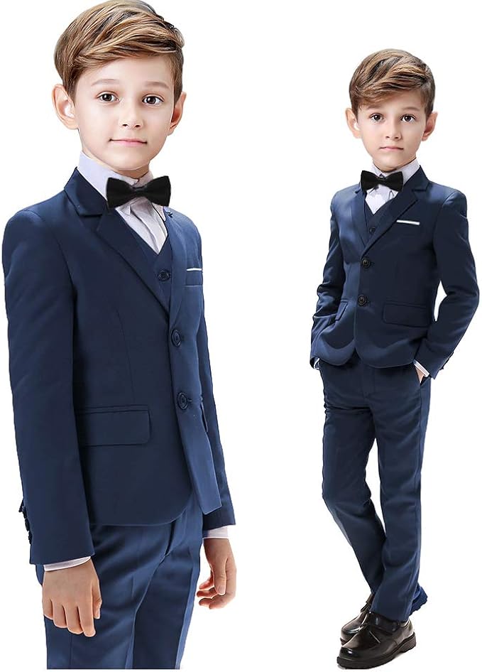 Boys Suits 5 Pieces Slim Fit Blazer Pants Black Blue Outfit Suit - Image 3