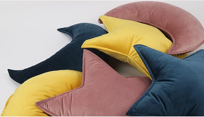 JIKAL Star Moon Shaped Pillow Soft Velvet Nursery Stuffed Throw Pillows - Image 2