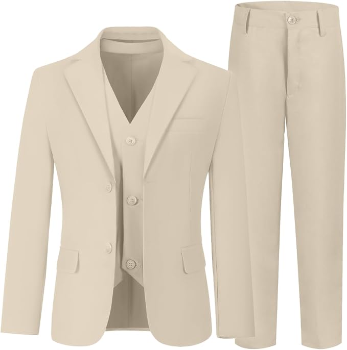 Boys' 3 Piece Suit Set with Suit Jacket, Formal Tuxedos Slim Fit Ring Bearer by Hipfun