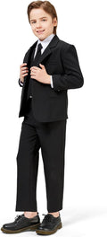 Luca Gabriel Toddler Boys' 5 Piece Classic Fit No Tail Formal Khaki Dress Suit by LucaGabriel