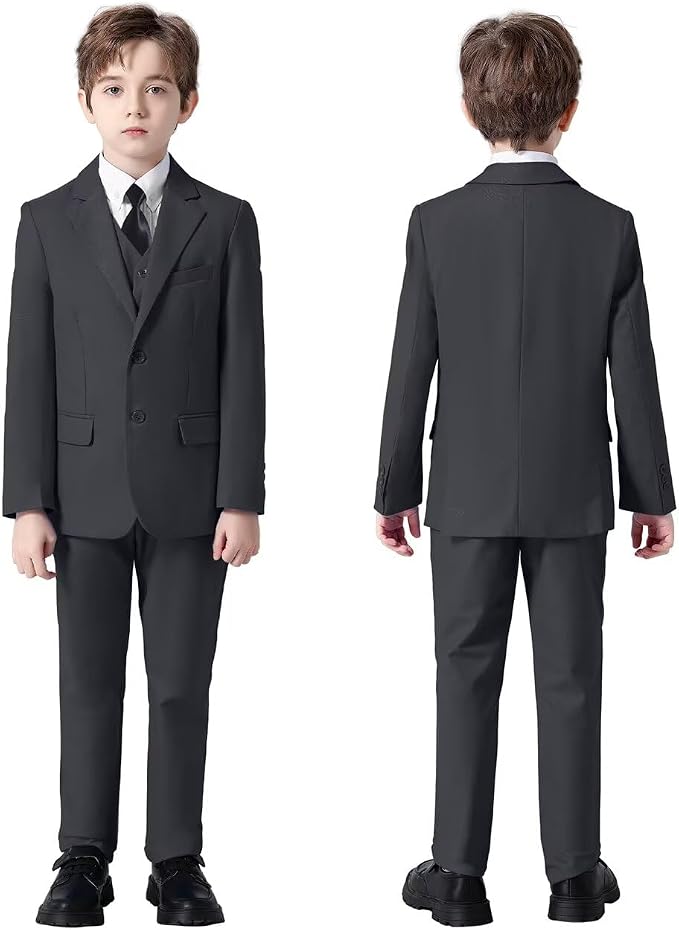 Boys Suit 4 Pcs Slim Fit Set Casual Suits Wedding Outfit Prom Jacket Vest Pant - Image 5