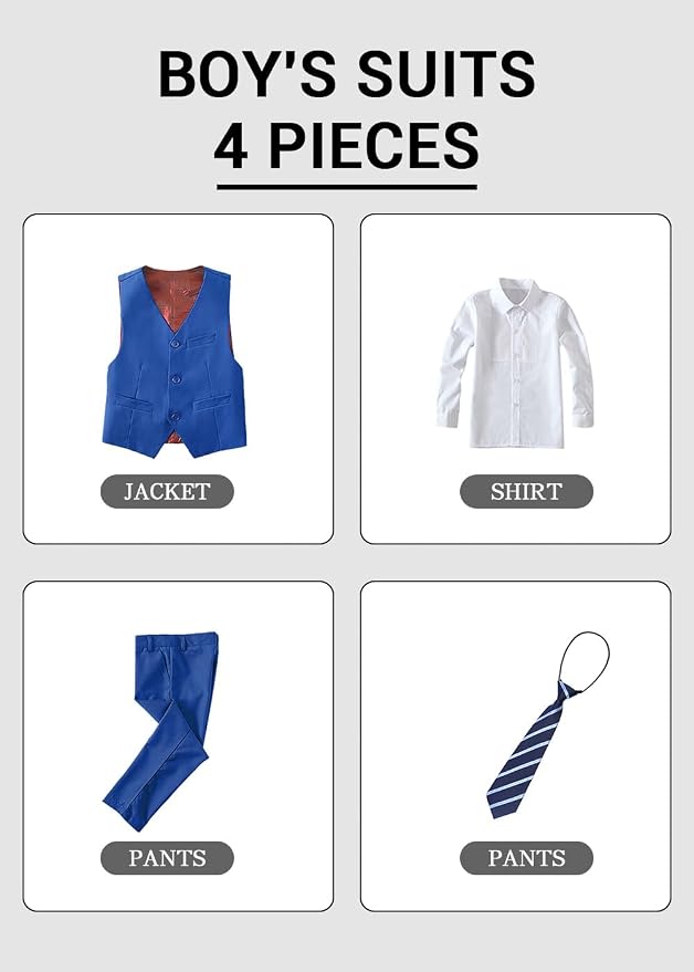 Boys' Formal Suit Set Slim Fit Kids Formal Suits Toddler Tuxedo Wedding Prom - Image 3