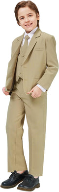 Luca Gabriel Toddler Boys' 5 Piece Classic Fit No Tail Formal Khaki Dress Suit by LucaGabriel