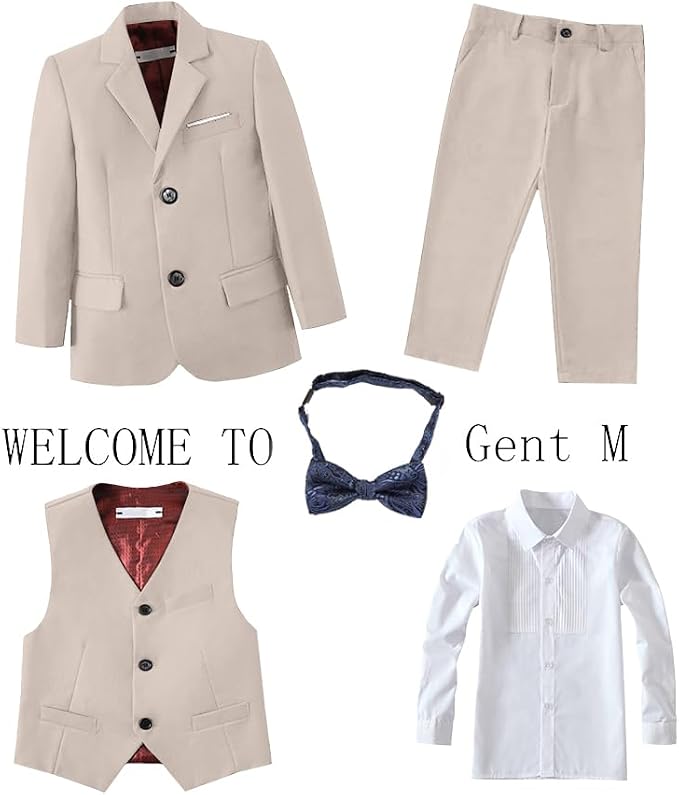 Boys Suits 5 Pieces Slim Fit Blazer Pants Black Blue Outfit Suit - Image 2