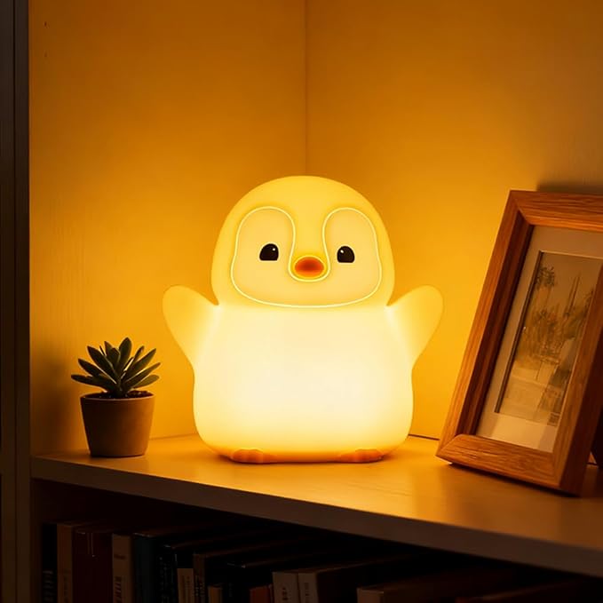 Penguin Nursery Night Light, LED Squishy Silicone Lamp, 2 Levels Dimmable by QonSaSiao