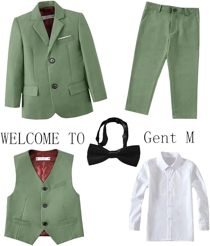 Boys Suits 5 Pieces Slim Fit Blazer Pants Black Blue Outfit Suit - Image 2