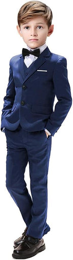 Boys Suits 5 Pieces Slim Fit Blazer Pants Black Blue Outfit Suit by Sailiiny