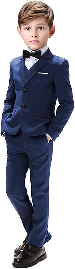 Boys Suits 5 Pieces Slim Fit Blazer Pants Black Blue Outfit Suit by Sailiiny