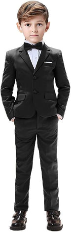 Boys Suits 5 Pieces Slim Fit Blazer Pants Black Blue Outfit Suit by Sailiiny