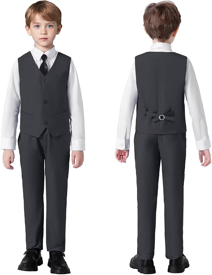 Boys Suit 4 Pcs Slim Fit Set Casual Suits Wedding Outfit Prom Jacket Vest Pant - Image 6