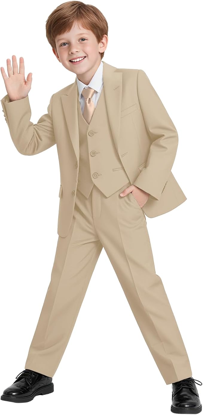 Boys Suit 4 Pcs Slim Fit Set Casual Suits Wedding Outfit Prom Jacket Vest Pant - Image 2