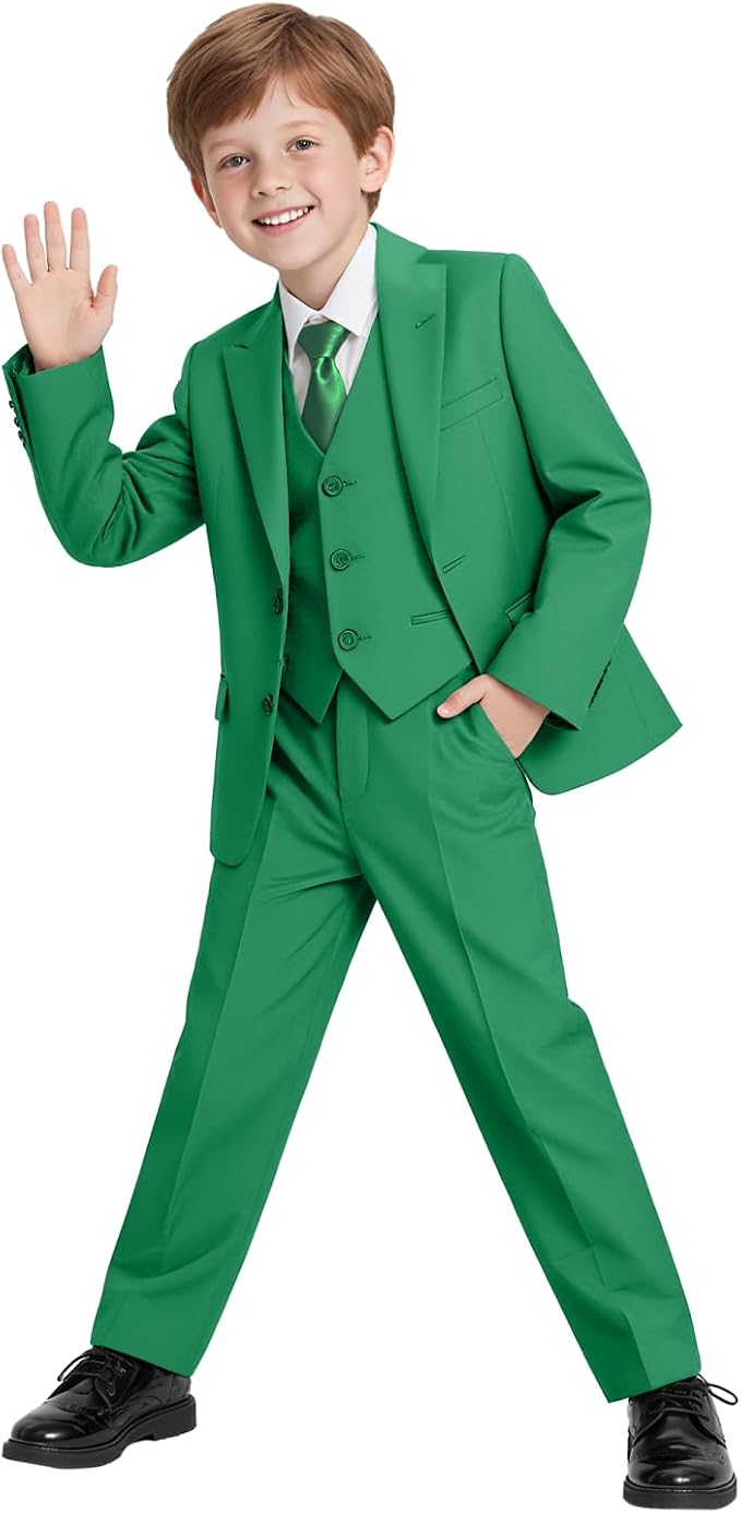 Boys Suit 4 Pcs Slim Fit Set Casual Suits Wedding Outfit Prom Jacket Vest Pant - Image 2