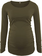 Ecavus Women's Maternity Shirts Long Sleeve Soft Stretchy Pregnancy Tops Side - Image 7