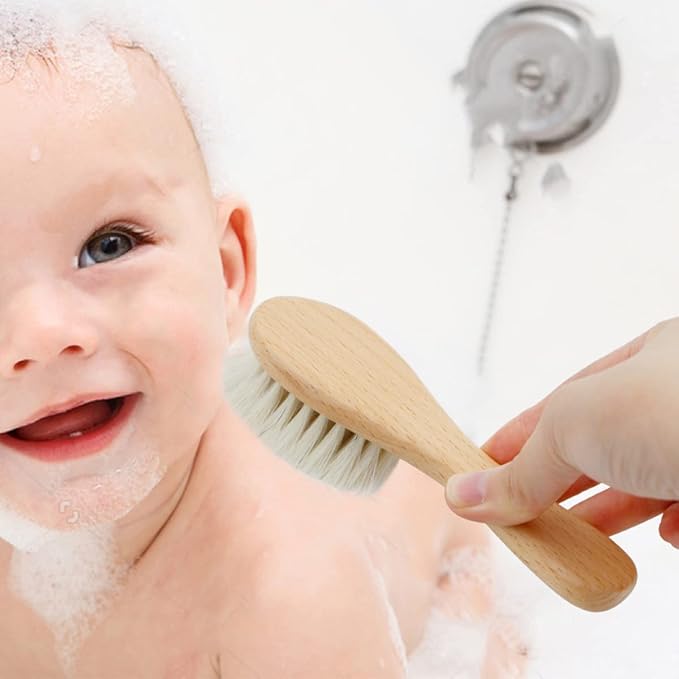 3PCS Baby Hair Brush with Wooden Handle and Comb Set - Image 8