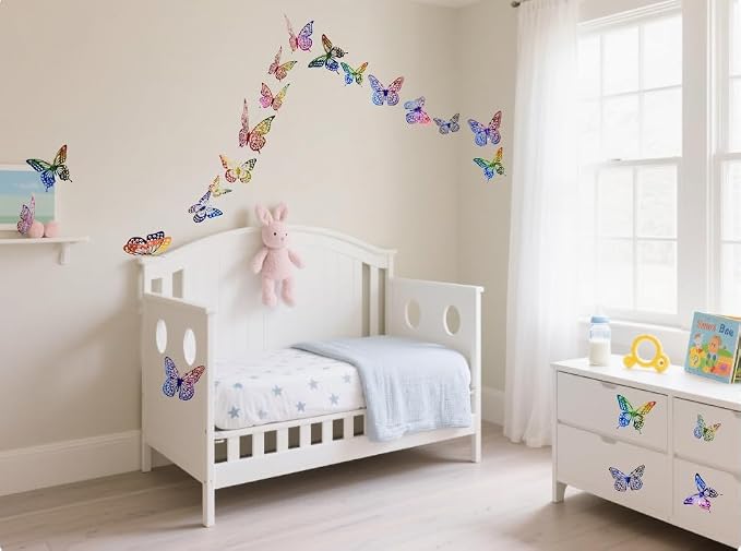 JOSDIOX 48 Pcs Rainbow 3D Butterfly Wall Stickers - Image 5