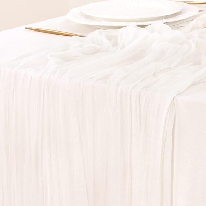 Socomi Ivory White Table Runner Spring Easter Cheesecloth Table Runner 170 inch by Socomi