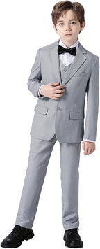 Boys Suits 5 Pieces Slim Fit Blazer Pants Black Blue Outfit Suit - Image 2