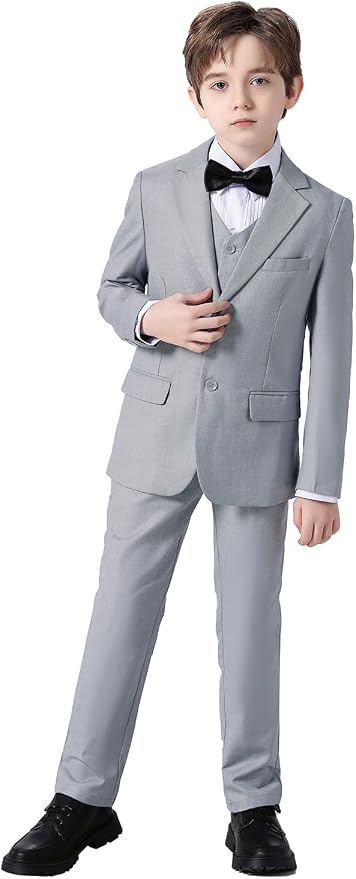 Boys Suits 5 Pieces Slim Fit Blazer Pants Black Blue Outfit Suit - Image 2