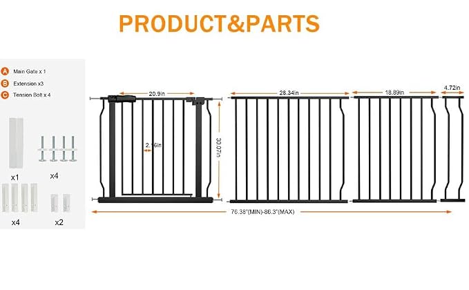 30" Tall Extra Wide Baby Gate for Doorways Stairs Large Long Dog Gates Pressure - Image 2