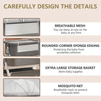 Baby Bassinet, 3 in 1 Baby Bassinets Bedside Sleeper - Image 5
