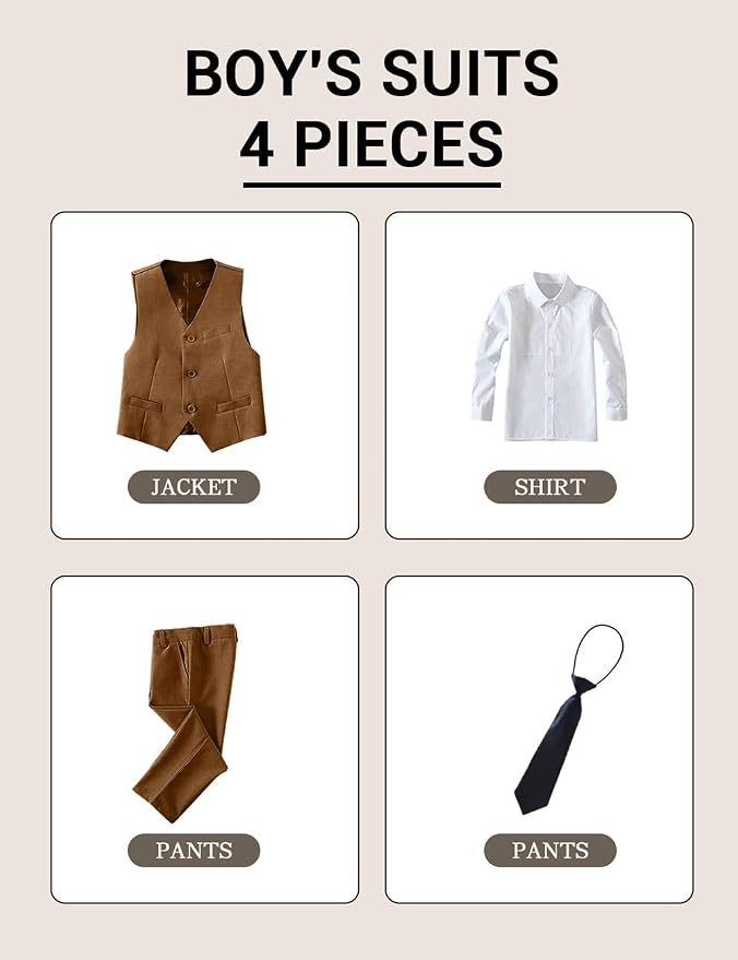 Boys' Formal Suit Set Slim Fit Kids Formal Suits Toddler Tuxedo Wedding Prom - Image 3