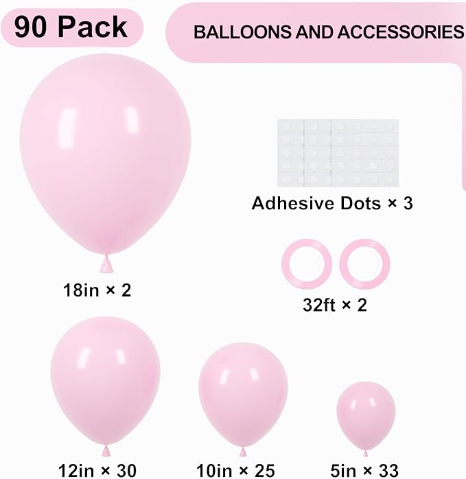 90pack Light Pink Balloons Different Size 18/12/10/5 Inch Pastel Pink Balloon - Image 2
