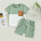 Rtnnsbbfcm Newborn Baby Boy Summer Clothes Short Sleeve Color Block Front - Image 2