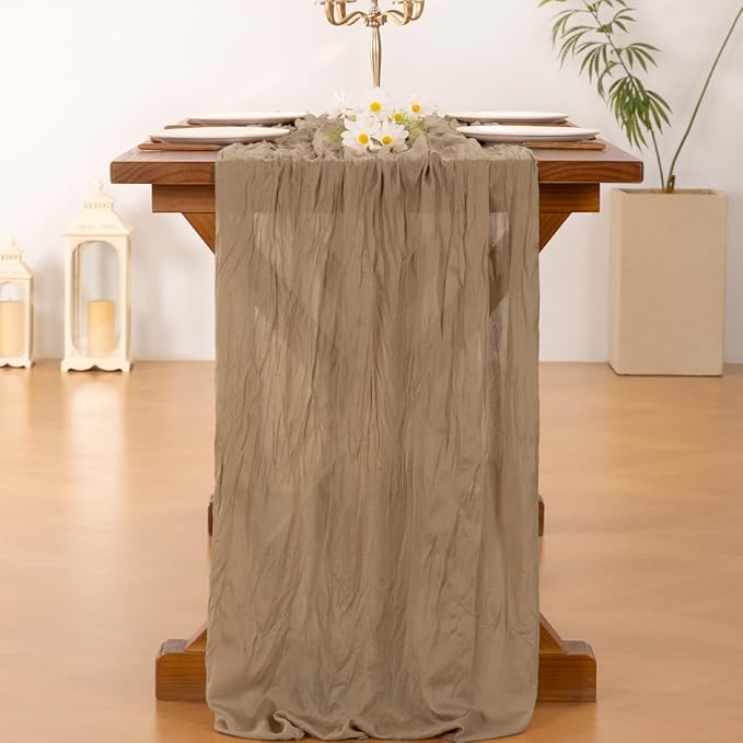 Socomi 4pcs Nude Coffee Table Runner Spring Easter Cheesecloth Table Runner 170 - Image 4