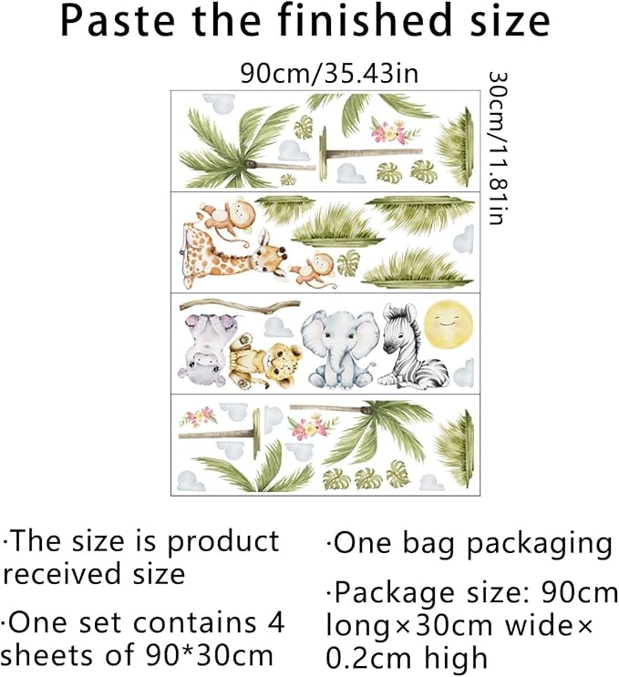 56.29 x 44.88 Inch Watercolor Animal Wall Decals - Image 6