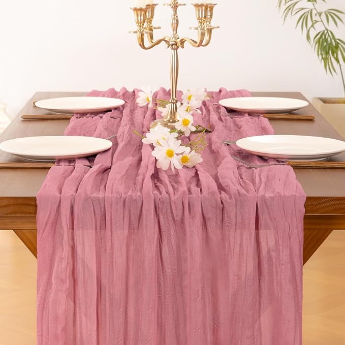 Socomi 4pcs Mauve Table Runner Spring Easter Cheesecloth Table Runner 170 inch - Image 6