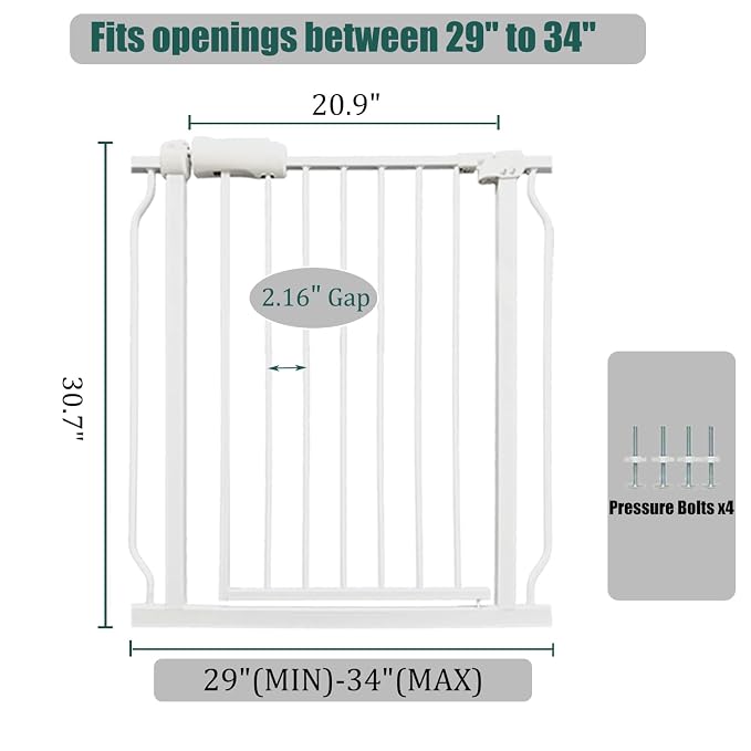 29-34 Inch Baby & Dog Gate, Pressure Mounted Auto Close, Walk Through Safety - Image 2