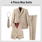 Boys Suit 4 Pcs Slim Fit Set Casual Suits Wedding Outfit Prom Jacket Vest Pant - Image 3