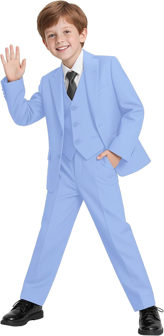 Boys Suit 4 Pcs Slim Fit Set Casual Suits Wedding Outfit Prom Jacket Vest Pant - Image 2