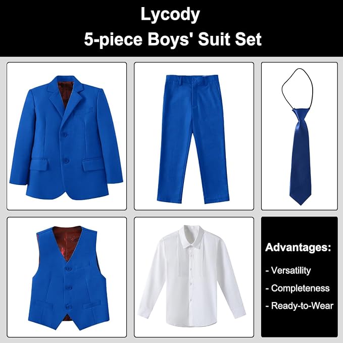 Boys Suit for Kids Teens Formal 5 Piece Tuxedo Suit Set - Image 2