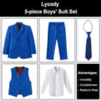 Boys Suit for Kids Teens Formal 5 Piece Tuxedo Suit Set - Image 2