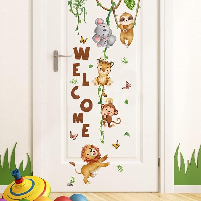 clothmile Watercolor Jungle Animal Wall Decals Welcome Animal Wall Sticker Lion - Image 5