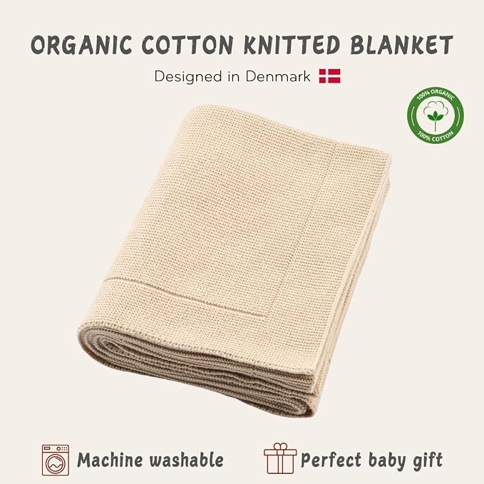 Knitted Organic Cotton Baby Blanket- Swaddle Blanket - Image 3