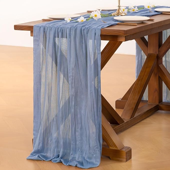 Socomi 4pcs Dusty Blue Table Runner Spring Easter Cheesecloth Table Runner 170 - Image 5