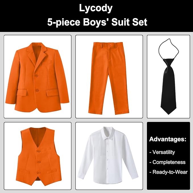 Boys Suit for Kids Teens Formal 5 Piece Tuxedo Suit Set - Image 2
