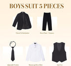Luca Gabriel Toddler Boys' 5 Piece Classic Fit No Tail Formal Khaki Dress Suit - Image 2