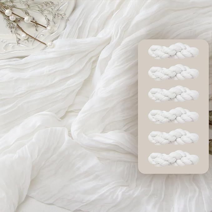 FEXIA 6 Pack White Cheesecloth Table Runner 35x120 Inches by FEXIA