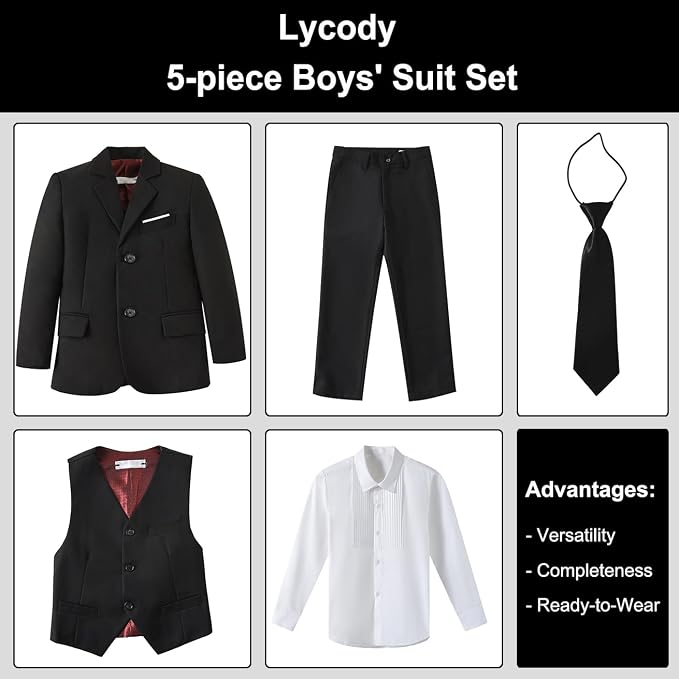 Boys Suit for Kids Teens Formal 5 Piece Tuxedo Suit Set - Image 2