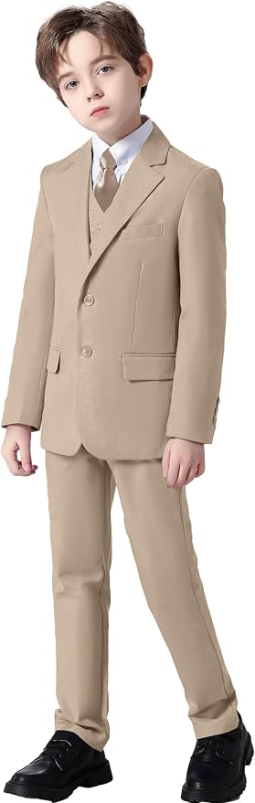 Boy's Suit Formal Slim Fit 5 Pieces Suit Set Blazer Vest Pants - Image 6