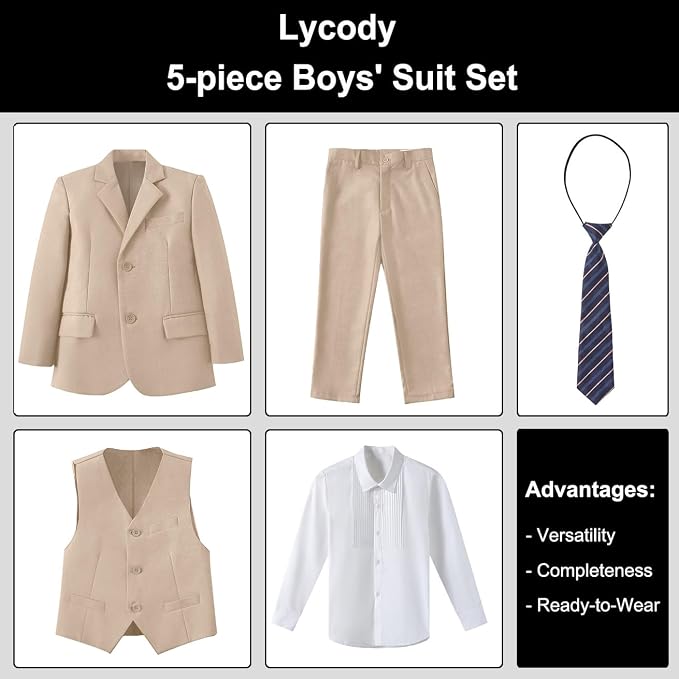 Boys Suit for Kids Teens Formal 5 Piece Tuxedo Suit Set - Image 2